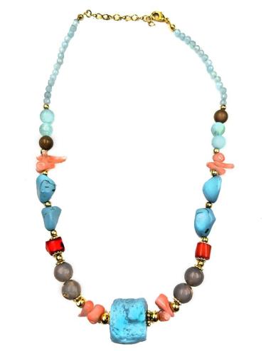 COLLARES DE PIEDRAS SEMIPRECIOSAS CON ORIGINAL DISEÑO TURQUESA Y CORAL