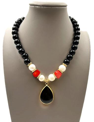ORIGINALES COLLARES MUJER NEGROS DE ONIX, CORAL Y PERLAS