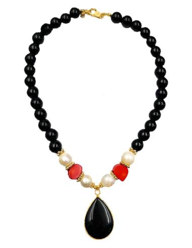 ORIGINALES COLLARES MUJER NEGROS DE ONIX, CORAL Y PERLAS