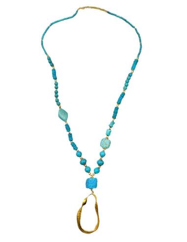 COLLARES LARGOS PARA MUJER CON PIEDRAS TURQUESA Y DORADO