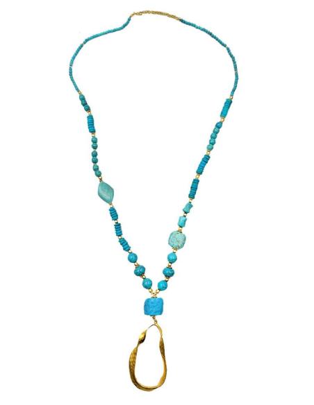 COLLARES LARGOS PARA MUJER CON PIEDRAS TURQUESA Y DORADO
