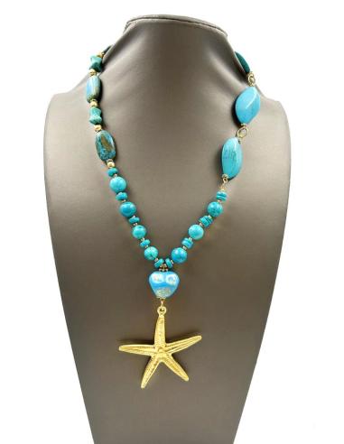 COLLARES LARGOS CON PIEDRAS TURQUESA Y DORADO PARA MUJER