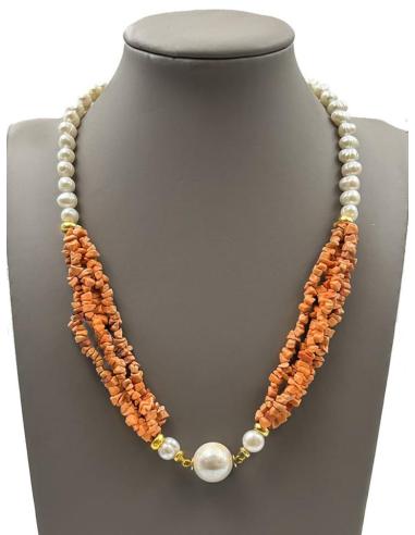 COLLARES PARA MUJER CORTOS CON PERLAS Y PIEDRAS EN CORAL