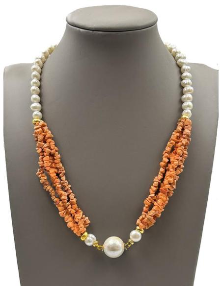 COLLARES PARA MUJER CORTOS CON PERLAS Y PIEDRAS EN CORAL