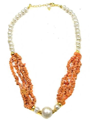 COLLARES PARA MUJER CORTOS CON PERLAS Y PIEDRAS EN CORAL