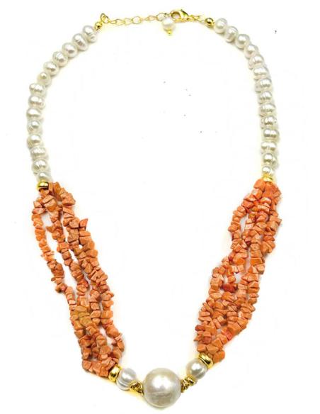 COLLARES PARA MUJER CORTOS CON PERLAS Y PIEDRAS EN CORAL