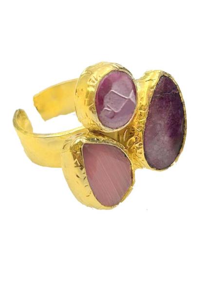 ANILLOS DORADOS PARA MUJER PIEDRAS TONOS MAGENTA TRICOLOR