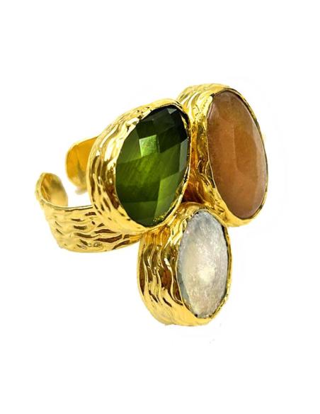 ANILLOS PARA MUJER DORADOS CON PIEDRAS TRICOLOR Y NACAR