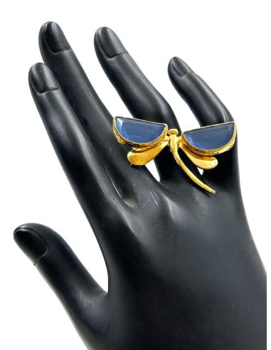 ANILLOS MUJER DORADOS LIBELULA CON PIEDRAS NATURALES EN AZUL