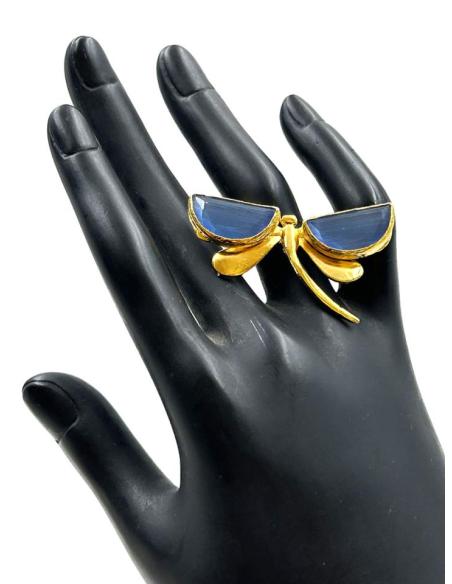 ANILLOS MUJER DORADOS LIBELULA CON PIEDRAS NATURALES EN AZUL