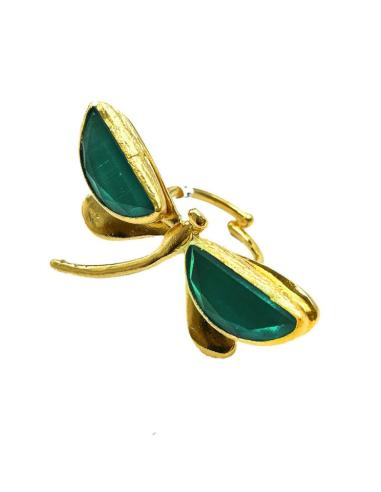 ANILLOS DORADOS LIBELULA MUJER CON PIEDRAS NATURALES VERDES