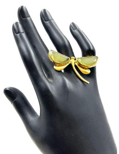 ANILLOS MUJER DORADO LIBELULA PIEDRAS NATURALES VERDE CLARO
