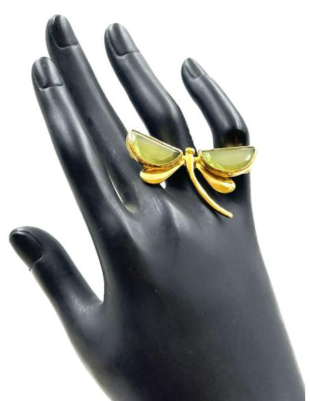 ANILLOS MUJER DORADO LIBELULA PIEDRAS NATURALES VERDE CLARO