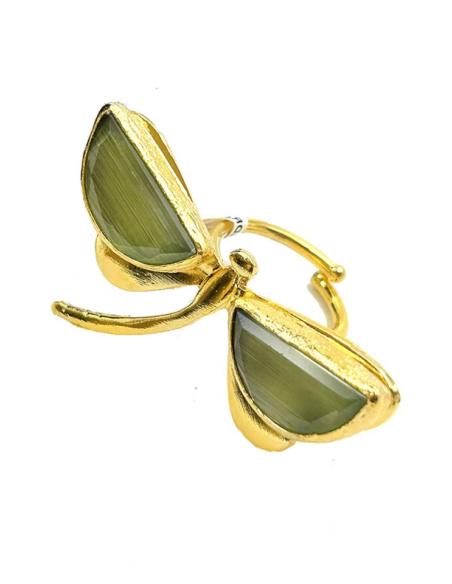 ANILLOS MUJER DORADO LIBELULA PIEDRAS NATURALES VERDE CLARO
