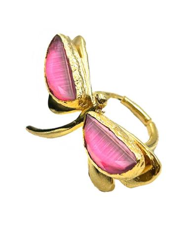 ANILLOS MUJER DORADO DE LIBELULA PIEDRAS NATURALES TONO ROSA