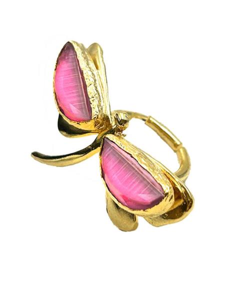 ANILLOS MUJER DORADO DE LIBELULA PIEDRAS NATURALES TONO ROSA