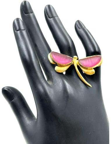 ANILLOS MUJER DORADO DE LIBELULA PIEDRAS NATURALES TONO ROSA