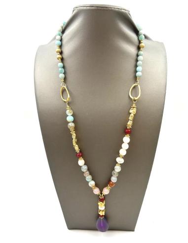 COLLARES LARGOS CON PIEDRAS SEMIPRECIOSAS VARIOS COLORES