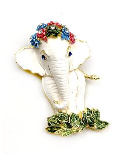 BROCHES ORIGINALES DE ELEFANTES BLANCOS CON FLORECITAS