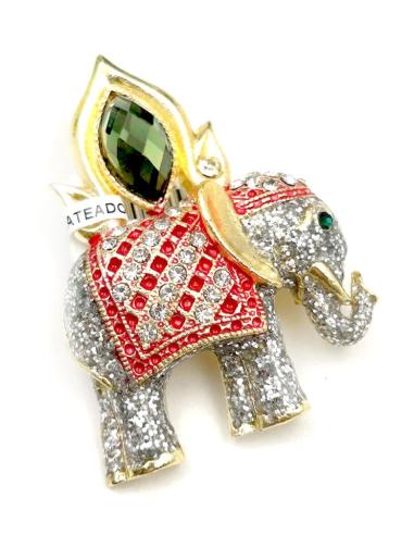 BROCHES EXOTICOS CON ELEFANTE PLATEADO CON PEDRERIA
