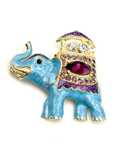 BROCHES AZULES DE ELEFANTE JOYA CON PEDRERIA MORADA