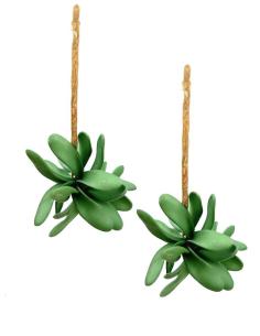 PENDIENTES LARGOS VERDES BOTELLA CON VISTOSA FLOR POMPON