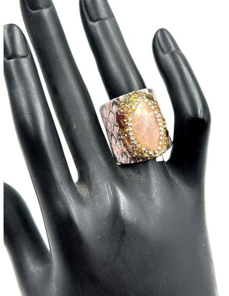 ANILLOS ROSAS ORIGINALES CON PIEDRA DECORADA Y PIEL DE CUERO