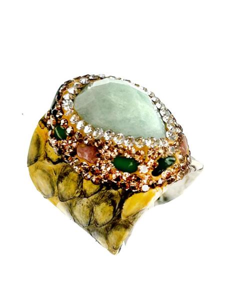 ANILLOS ORIGINAL VERDES CON PIEDRA DECORADA Y PIEL DE CUERO