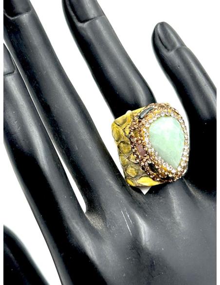 ANILLOS ORIGINAL VERDES CON PIEDRA DECORADA Y PIEL DE CUERO
