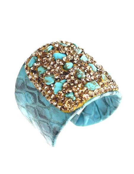 ANILLOS ORIGINAL AZULES CON PIEDRA DECORADA Y PIEL DE CUERO