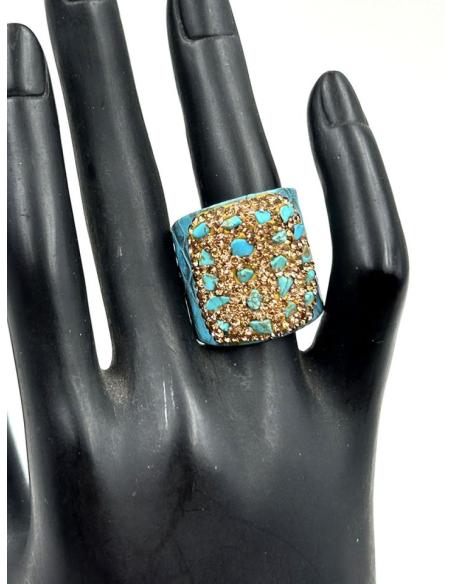 ANILLOS ORIGINAL AZULES CON PIEDRA DECORADA Y PIEL DE CUERO