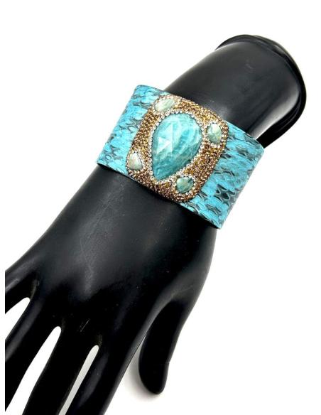 PULSERAS AZULES DE CUERO CON PIEDRA TURQUESA DECORADA
