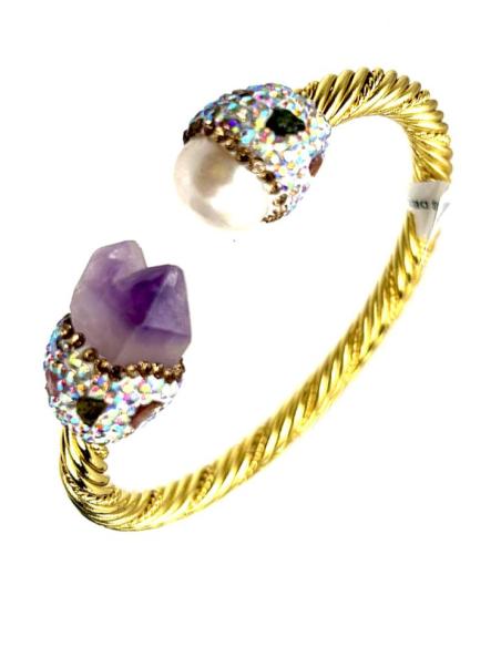 PULSERAS DORADAS DECORADAS CON PERLA Y PIEDRA AMATISTA
