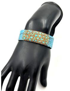 PULSERAS AZULES DE CUERO CON PRECIOSA DECORACION PEDRERIA