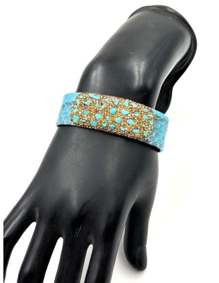 PULSERAS AZULES DE CUERO CON PRECIOSA DECORACION PEDRERIA