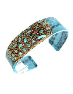 PULSERAS AZULES DE CUERO CON PRECIOSA DECORACION PEDRERIA 2