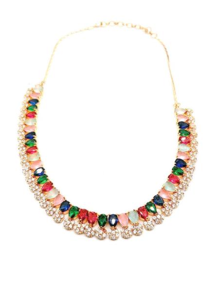 COLLARES DE PEDRERIA MULTICOLOR CON FLORECITAS DE CIRCONITAS