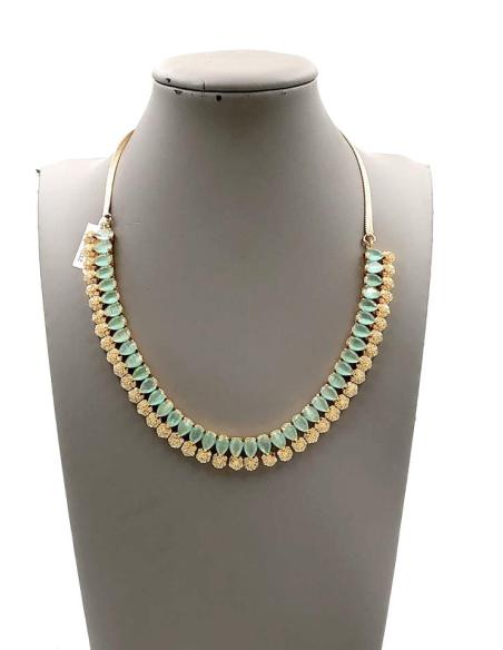 COLLARES DE PEDRERIA VERDE AGUA CON FLORECITAS DE CIRCONITAS