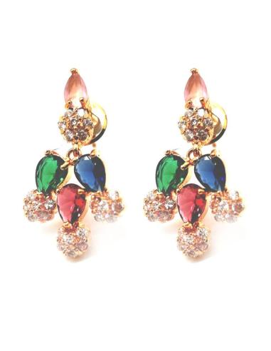 PENDIENTE DE PEDRERIA MULTICOLOR CON FLORECITAS DE CIRCONITAS