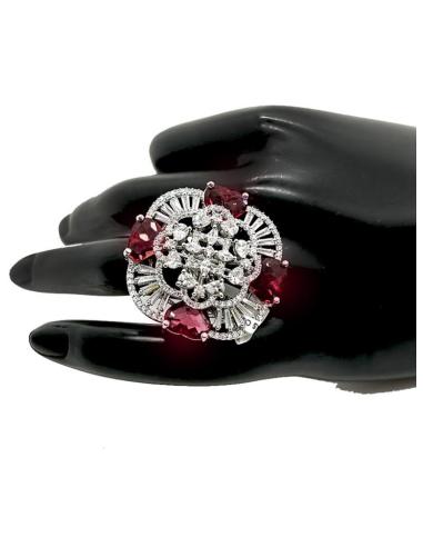SORTIJAS BODAS ELEGANTE DISEÑO DE ROSETON ROSA CON CIRCON