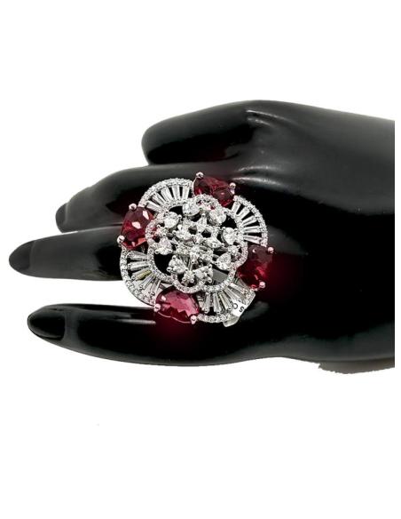 SORTIJAS BODAS ELEGANTE DISEÑO DE ROSETON ROSA CON CIRCON