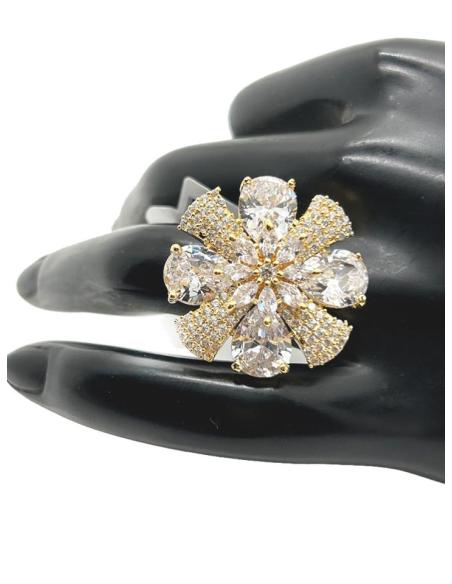 ANILLOS GRANDES PARA BODA FLOR DECORADA CON CIRCONITAS