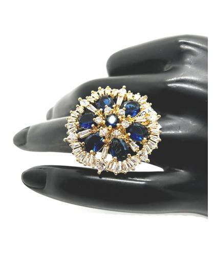 Sortijas grandes azul zafiro con circonitas, anillos para bodas y eventos