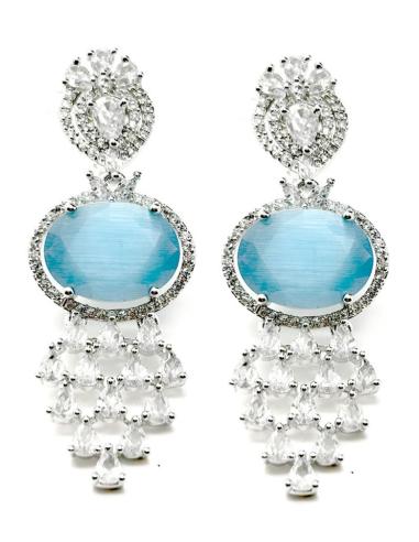 PENDIENTES LARGOS AZULES CON PIEDRA OVALADA PARA BODAS
