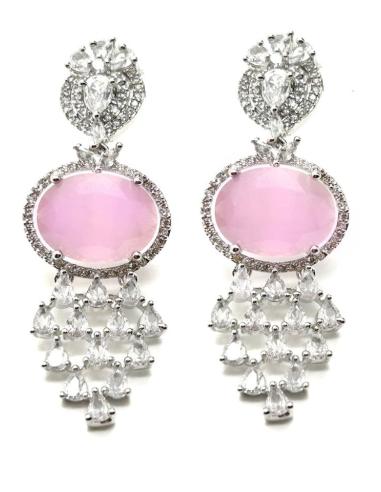 PENDIENTES LARGOS ROSAS CON PIEDRA OVALADA PARA BODAS
