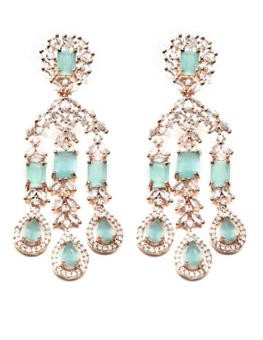 PENDIENTES LARGOS VERDE AGUA ESTILO ANTIGUO PARA BODAS