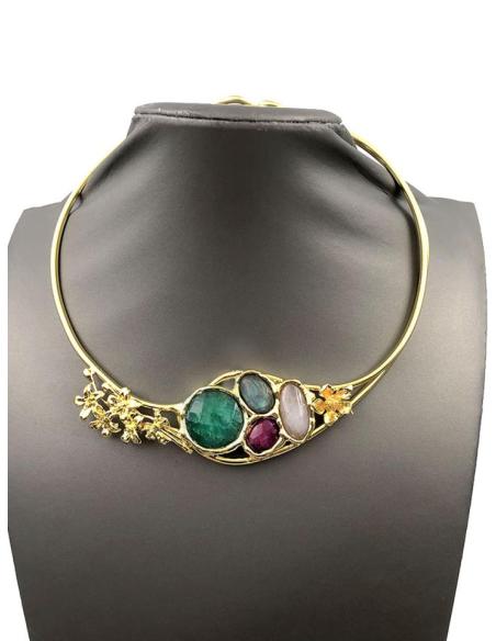 COLLARES DORADOS RIGIDOS CON PEDRERIA DE VISTOSO COLORIDO