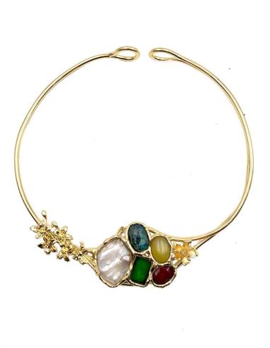 COLLARES DORADOS RIGIDOS CON PERLA BARROCA Y PIEDRAS COLOR