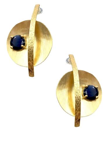 PENDIENTES LARGOS DORADOS Y PIEDRAS AZUL MARINO DISEÑO ACTUAL