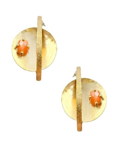 PENDIENTES LARGOS DORADOS Y PIEDRA NARANJA DISEÑO MODERNO